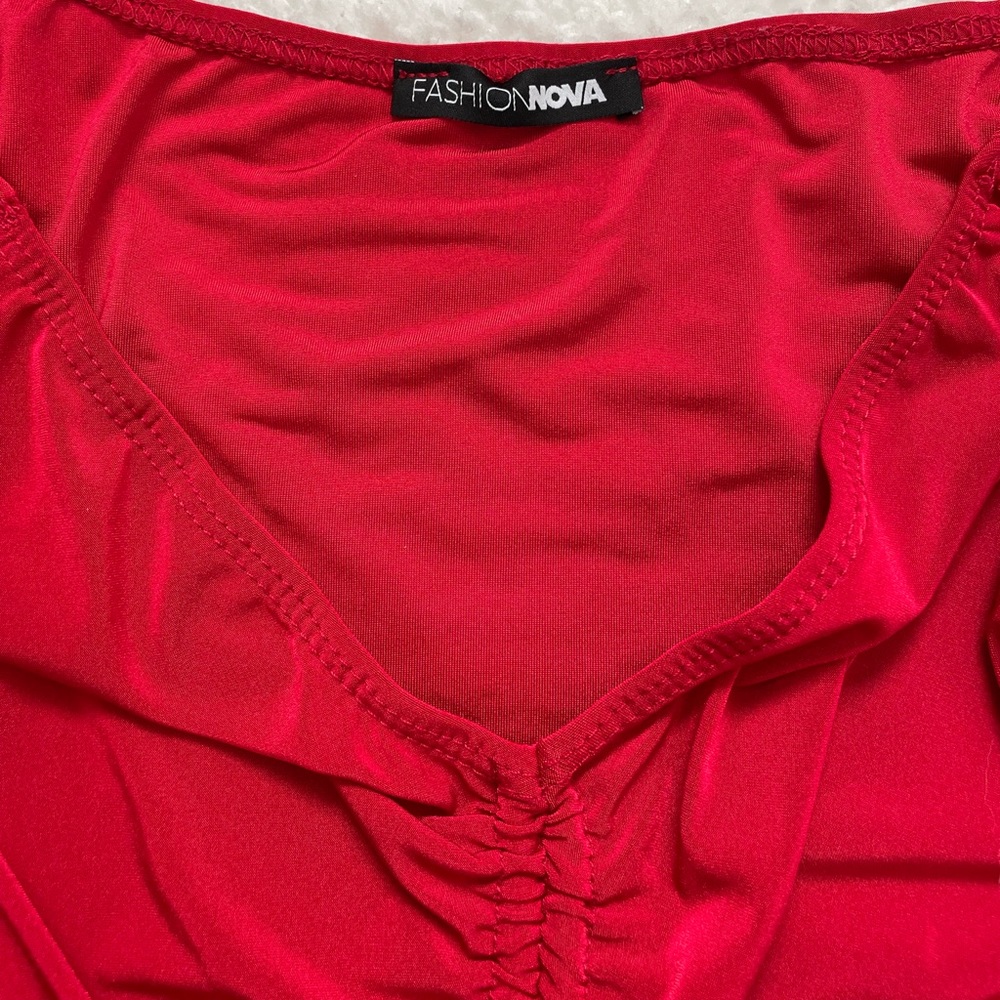 Red Rouched Mini Dress - Picture 4 of 5